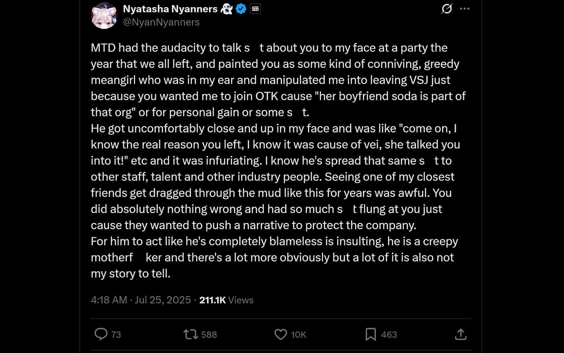 Nyanners' response to Veibae's X post (Image via x.com/NyanNyanners)